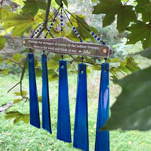 Personalized Memorial Gift Custom Cobalt Wind Chime Sun Catcher Combo In Memory of a Loved One Garden Sympathy Gift