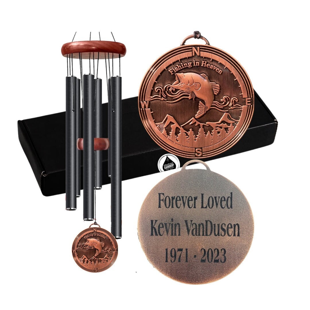 Memorial Gift Fishing in Heaven Wind Chime Rustic Sympathy