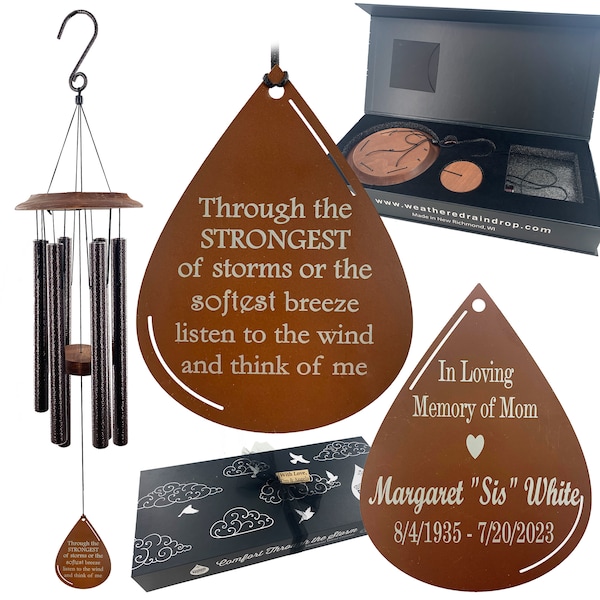 Sorry for your Loss Personalized Memorial Teardrop Wind Chime Gift in Sympathy Custom Box Set After Loss - Listen to the Wind Windchimes