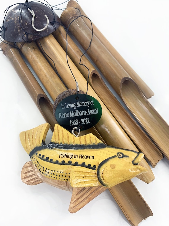 In Memory of Dad Custom Bass Memorial Gift in Sympathy fishing in Heaven  Bamboo Wind Chime by Weathered Raindrop -  Canada