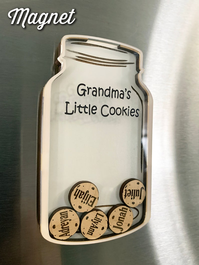 Gift for Gaga Nonna on Mother's Day Personalized Keepsake Cookie Jar Grandparents with Grandchildren's Names Little Cookies Great Grandma Magnet Style