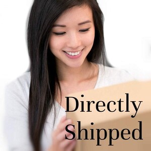 May include: A woman is opening a brown cardboard box. The box has the text "Directly Shipped" printed on it.