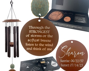 Regalos conmemorativos: juego de carillón de viento de bronce de tono profundo, regalo de condolencias, en tamaño grande o pequeño, con grabado y envoltura de regalo opcional. Envío directo.