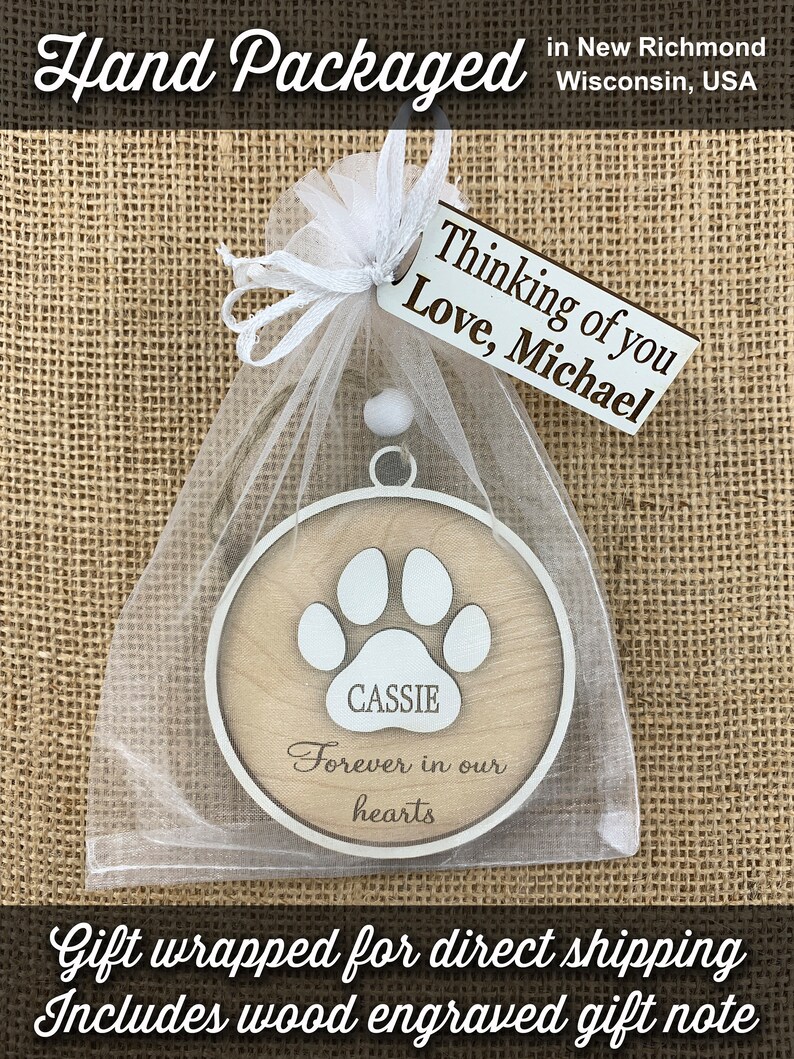 Pet Memorial Holiday Ornament Forever in Our Hearts in Memory of Dog or ...