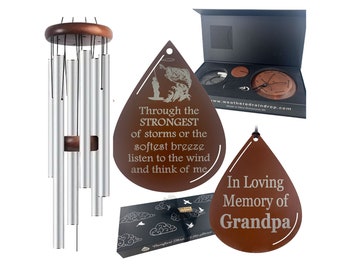 Memorial Fisherman Wind Chime Gift Sympathy Leaf or Teardrop Wind Chime in Memory of Someone Who Loved to Fish - Deep Tone and Personalized