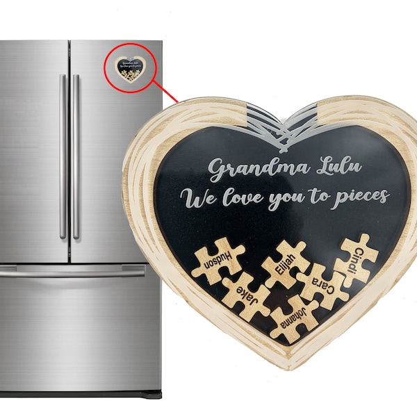Unique Gifts for Grandma Personalized Heart Puzzle Magnet with Grandchildren's Names Drop in Grandma Memaw Gifts