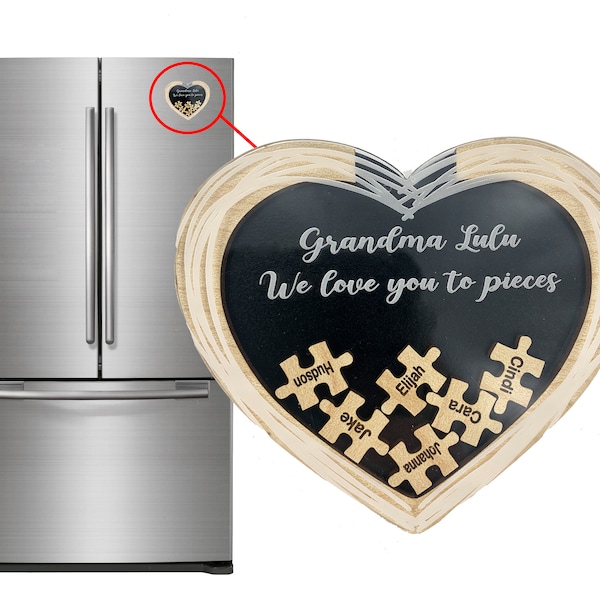 Unique Gift for Mothers Day Personalized Heart Puzzle Magnet with Grandchildren's Names Drop in Add Additional Children Later-Grandma Gifts