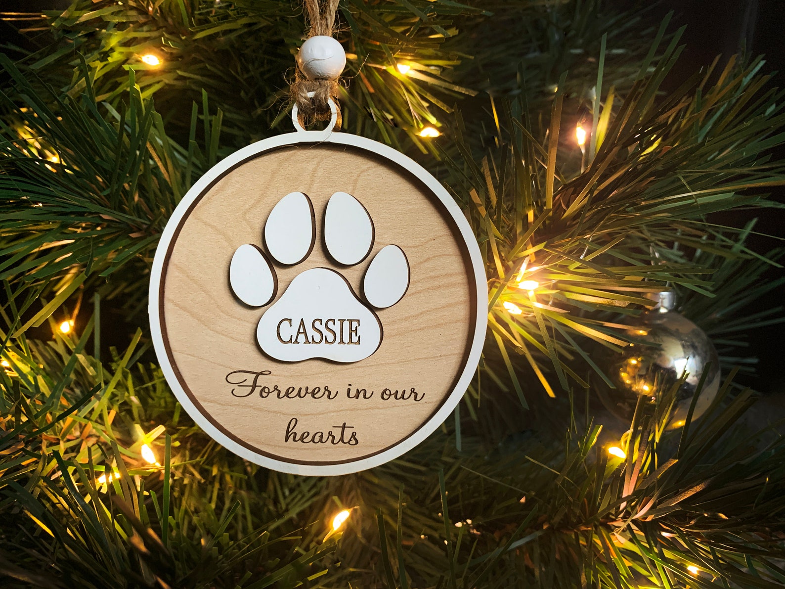 Pet Memorial Holiday Ornament Forever in Our Hearts in Memory of Dog or ...
