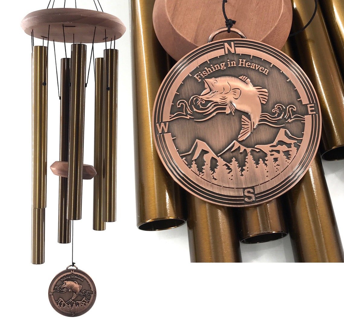 Memorial Gift Fishing in Heaven Wind Chime Rustic Sympathy Etsy