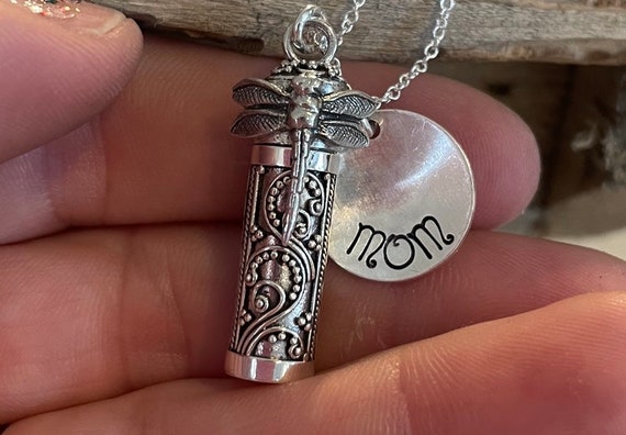 Dragonfly Personalized URN Memorial Sterling Cremains Jewelry for Ashes  Necklace Lock of Hair CREMATION Pendant 