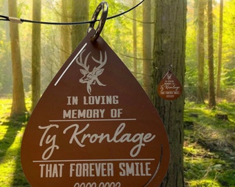 Memorial Tree Deer Camp Dedication Tag Personalized Planted In Memory Hunting Teardrop Marker Sign Metal Adjustable Custom Plant Tags