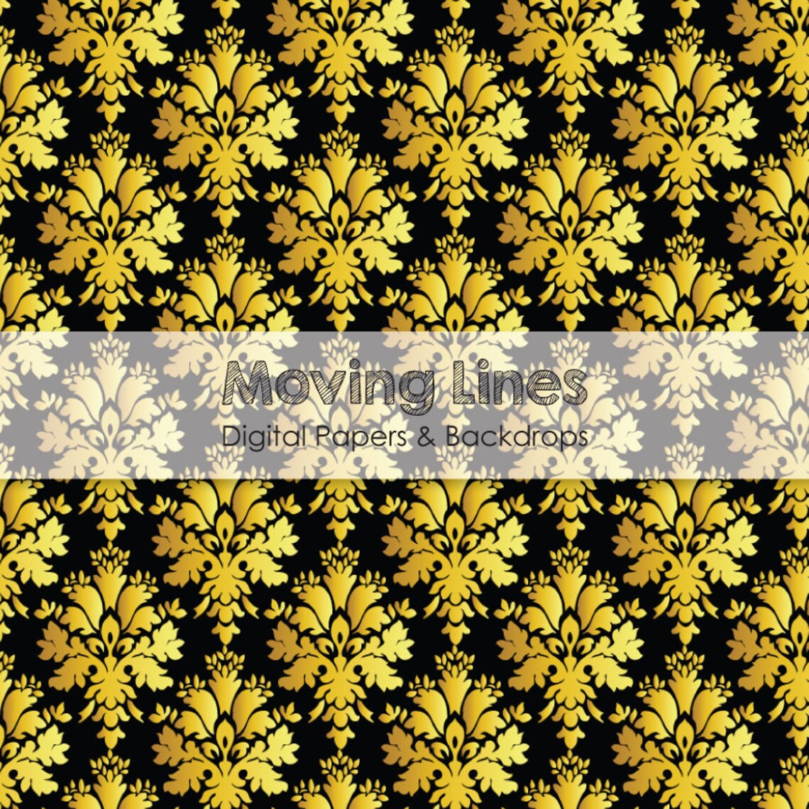 Gold Digital Paper Pack Festive Black and Gold Damask Etsy