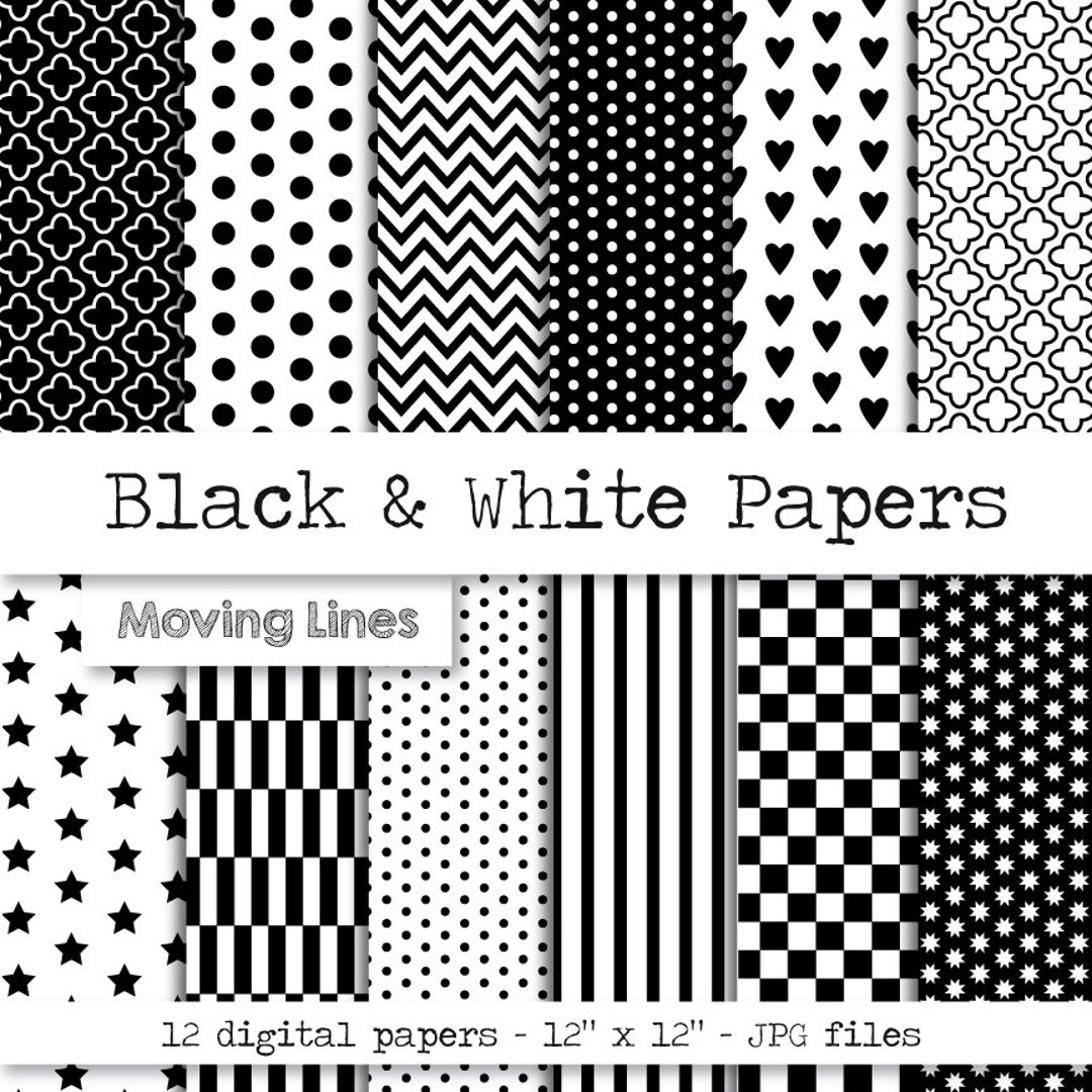 Black and White Digital Paper Pack Gift Wrapping Paper - Etsy
