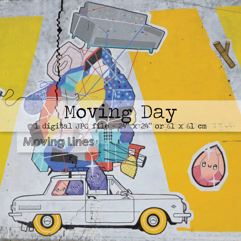Urban Art Photo Prop 2ft Moving Day Digital Backdrop 61cm City Background Photography Backdrop Yellow Car Graffiti Wall