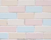 Colored Wall, White Brick, Baby Toddler Party Photography Backdrop, Pink and Blue Subway Tile Digital Wallpaper 2ft, 61cm