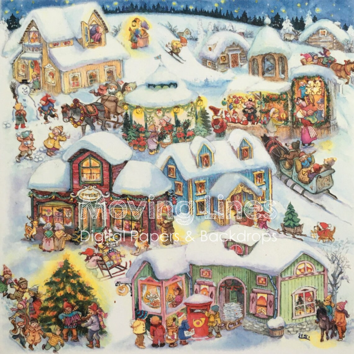 Christmas Market Digital Backdrop Printable Background - Etsy