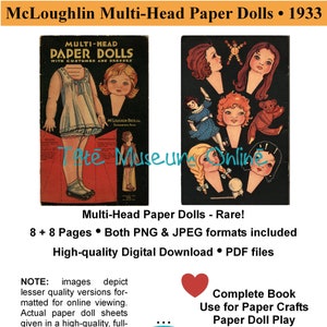 Paper Dolls _ McLoughlin Bros Multi-Head Paper Dolls 1933 - Boys & Girls _ Digital Download PDF  Vintage Paper Toys Ephemera Collage Sheets
