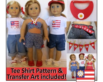 18" Doll Clothes Pattern_Tee Outfits & Accessories_Hooray for the USA! Transfer Art - Can be PERSONALIZED_Digital Download_PDF Pattern