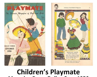 Paper Dolls * Children's Playmate Magazine Paper Dolls + Cover, Sep. 1956 * Vintage Reproduction * Paper Toy * DIGITAL DOWNLOAD * PDF