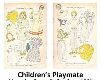 Papierpuppen * Kinder Playmate Magazin PapierPuppen, Sep 1961 * Vintage Reproduktion * Papierspielchen * DIGITALER DOWNLOAD * PDF