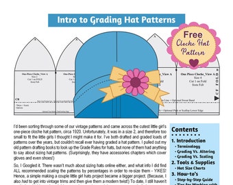 May include: A guide to grading hat patterns, featuring a free cloche hat pattern. The guide includes instructions on how to grade hat patterns, tools and supplies needed, and a step-by-step guide for working with printed and digital patterns. The guide also includes a bonus hat pattern.