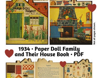 Vintage Paper Dollhouse Book * The Paper Doll Family and Their House * Full-Size Book * Dollhouse + Decor Cut-outs * Digital Download * PDF