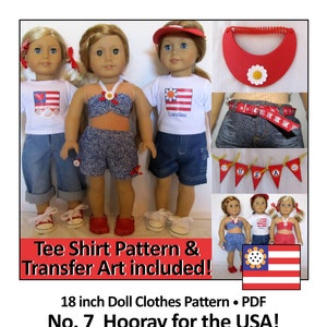 18&quot; Doll Clothes Pattern _ Tee Outfits & Accessories _ Hooray for the USA! Transfer Art - Can be PERSONALIZED _ Digital Download_PDF Pattern