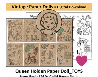 Vintage Paper Dolls_Queen Holden 1930s Paper Doll TOYS_DIGITAL DOWNLOAD_Vintage Clip Art_TOYS_Digital Download_PDF