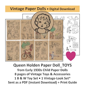 vintage Paper Dolls_Queen Holden 1930s Paper Doll TOYS_DIGITAL DOWNLOAD_Vintage Clip Art_TOYS_Digital Download_PDF