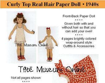 Paper Dolls _ Vintage REAL HAIR Paper Doll _ PDF _ Digital Download _ Use for Paper Craft + Collage Sheet _ Paper Art Dolls + Bonus Guides