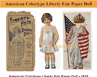 Paper Dolls Antique American Colortype LIBERTY FAIR Paper Doll & Outfits Ephemera Paper Craft Collage Sheet PDF Digital Download_Bonus Guide