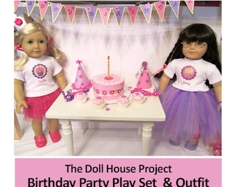 18" Doll Pattern _ Birthday Party Play Set + PERSONALIZED Tee & Tutu Outfit Pattern + Printables_Digital Download _ PDF Pattern