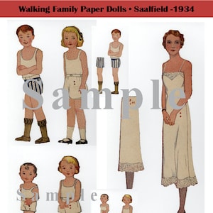 Paper Doll _ Vintage Walking Family Paper Dolls _ Articulated _ 18 Sheets Total _ PDF _ Digital Download_Vintage Paper Toys_Ephemera_Collage