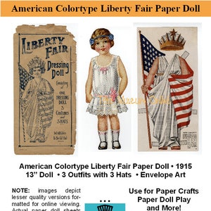 Paper Dolls Antique American Colortype LIBERTY FAIR Paper Doll & Outfits Ephemera Paper Craft Collage Sheet PDF Digital Download_Bonus Guide image 1