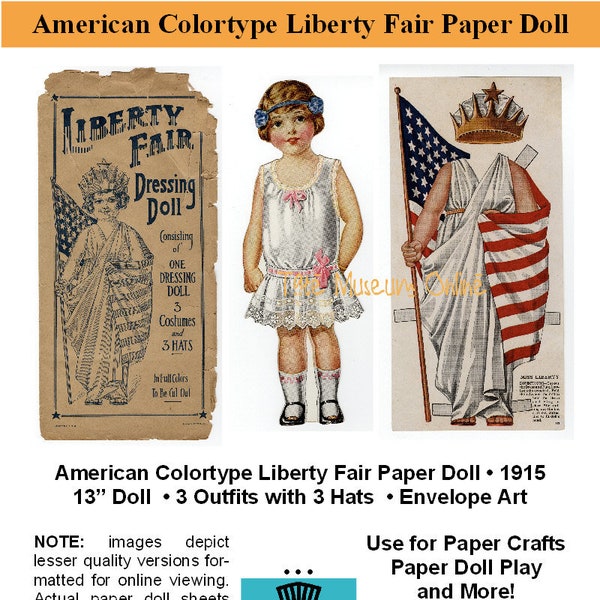 Paper Dolls Antique American Colortype LIBERTY FAIR Paper Doll & Outfits Ephemera Paper Craft Collage Sheet PDF Digital Download_Bonus Guide