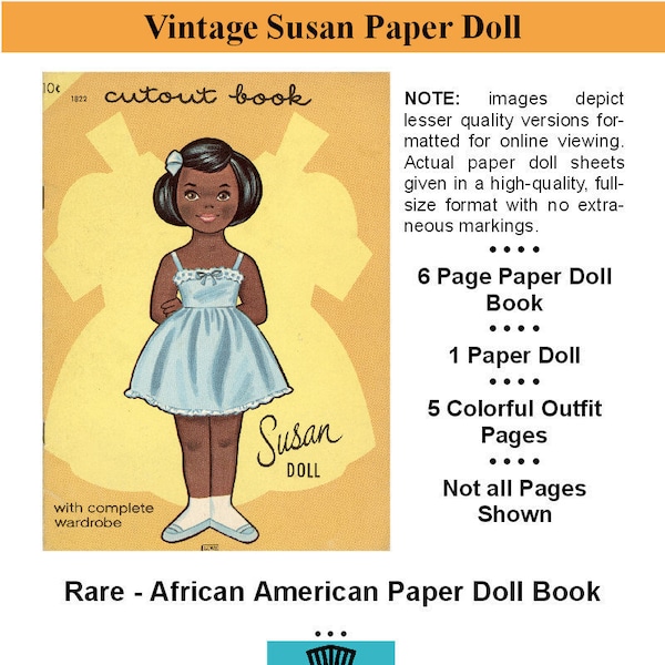 Paper Dolls _ Susan Paper Doll _RARE Vintage African American_Paper Toy_Paper Crafts_Collage Sheet _Ephemera_PDF _ Digital Download + Guide