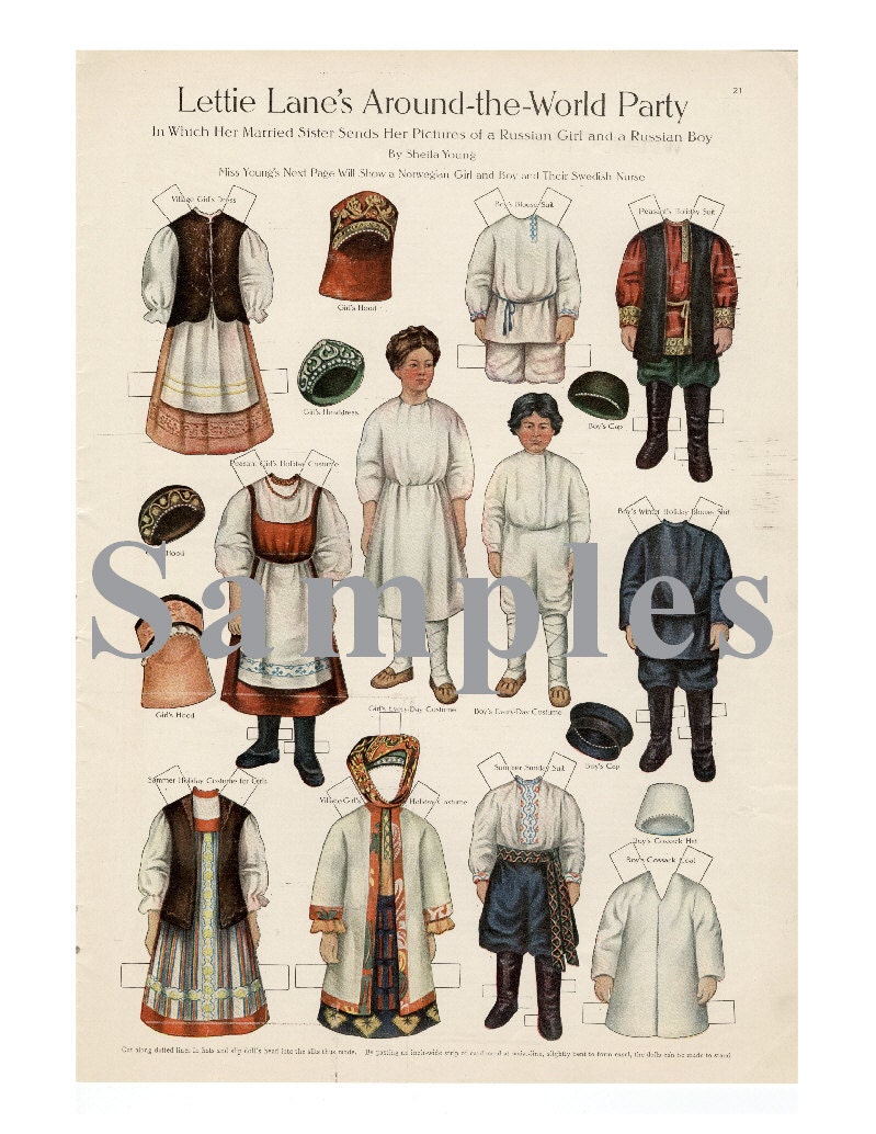 Paper Doll Vintage Lettie Lane Round the World Paper Dolls - 13 Pages ...