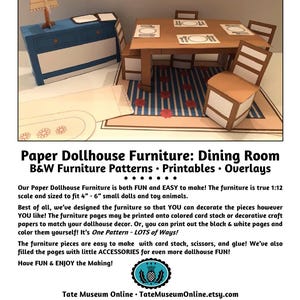 Dollhouse Furniture _ DINING ROOM, 1:12 Scale * Color-Your-Own - Black & White Printables * Digital Download * PDF