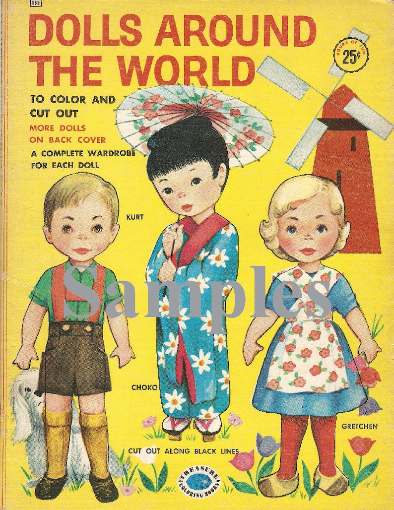 Vintage Paper Dolls_dolls Around the World COLORING BOOK_B&W Color_folk