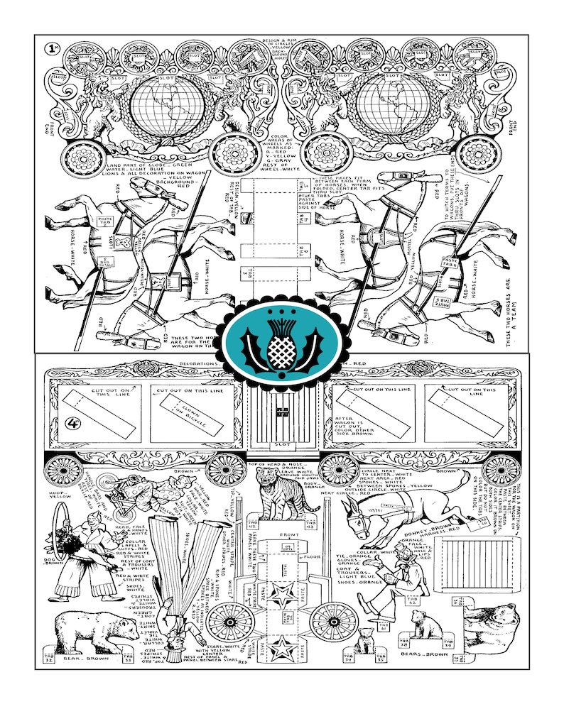Vintage Paper Toys_circus Print & Cut SVG Set_easy to Make Model_coloring Book_pdf_digital ...