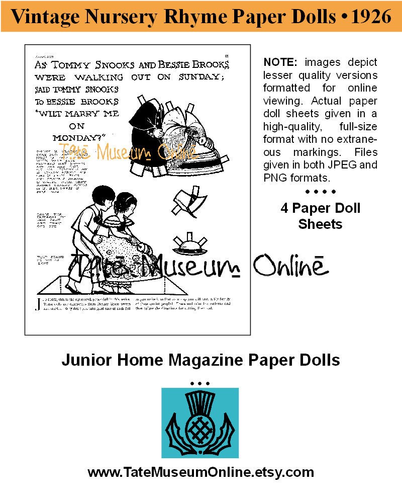 Vintage Paper Dolls _ Nursery Rhyme Paper Doll Sheets _ Etsy