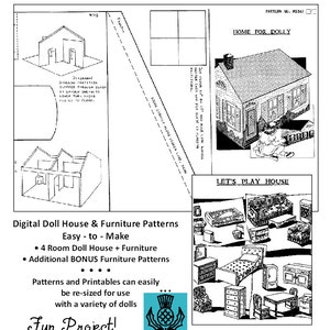 Vintage Doll House + Furniture Patterns & Printables _ Paper Craft_Multi-Sizes and Uses for a Variety of Fun Projects _ PDF Digital Download