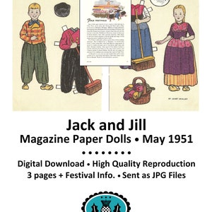Paper Dolls * Jack & Jill Magazine Paper Dolls, 1951 + Festival Info * Vintage Reproduction * Paper Toy - Cut outs * DIGITAL DOWNLOAD * PDF