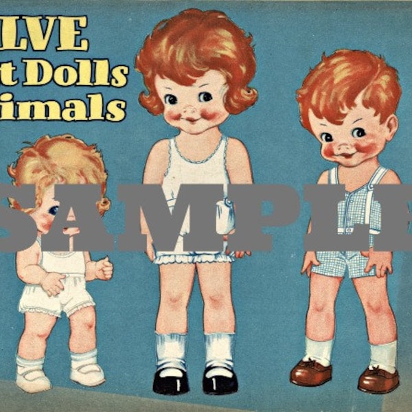 VINTAGE Paper Dolls _ Twelve Cut Out Dolls & Animals + Guide _ Digital Download_PDF _ Paper Toy _ Mixed Media + Collage _ Clip Art_Ephemera