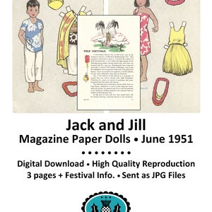 Paper Dolls * Jack & Jill Magazine Paper Dolls, 1951 + Festival Info * Vintage Reproduction * Paper Toy - Cut outs * DIGITAL DOWNLOAD * PDF