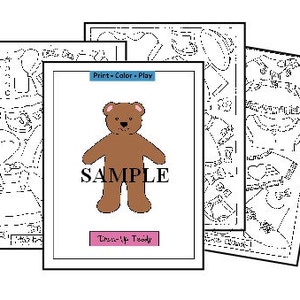 Bambole di carta _ Set di travestimenti da orsacchiotto + guida BONUS_ Stile libro da colorare in bianco e nero + colore_ Download digitale_ PDF_ Artigianato di carta_ Giocattoli di carta_ Effimere
