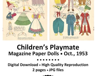 Papierpuppen * Kinder Playmate Magazin Papierpuppen, Okt 1953 * Vintage Reproduktion * Papierspielchen * DIGITALER DOWNLOAD * PDF