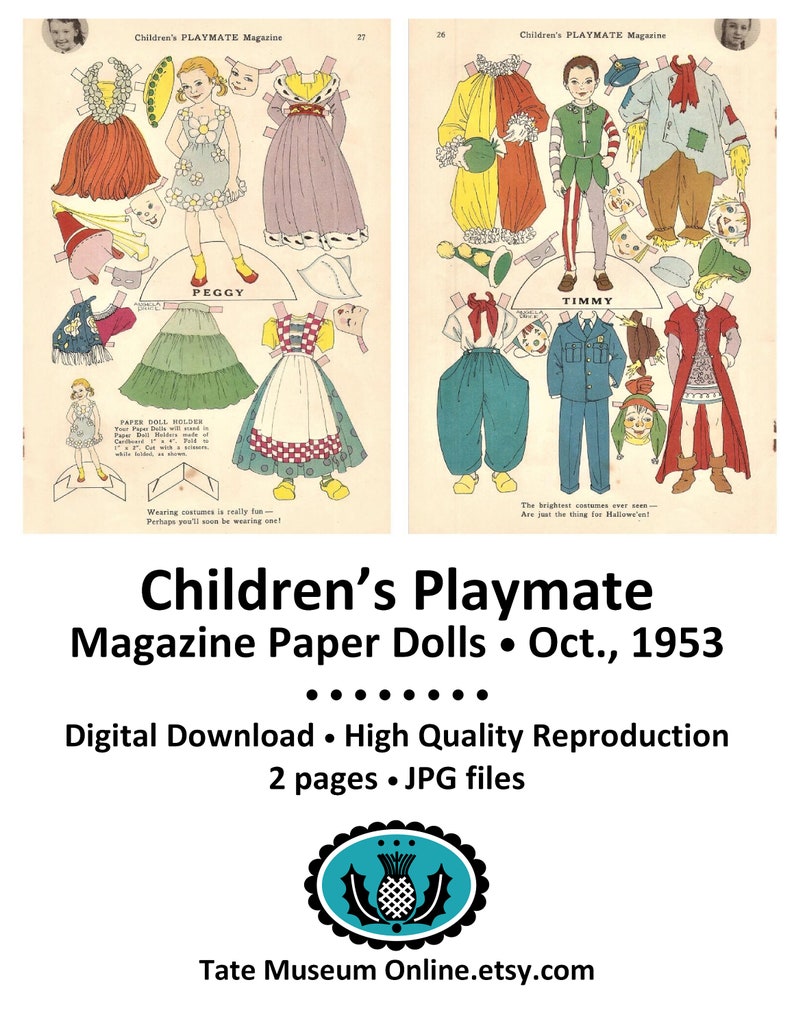 Paper Dolls Children's Playmate Magazine Paper Dolls, Oct 1953 Vintage