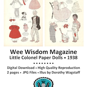 Poupées en papier * Wee Wisdom Magazine Poupées en papier, 1938 * Little Colonel * Reproduction vintage * Jouet en papier - Découpes * TÉLÉCHARGEMENT NUMÉRIQUE * PDF