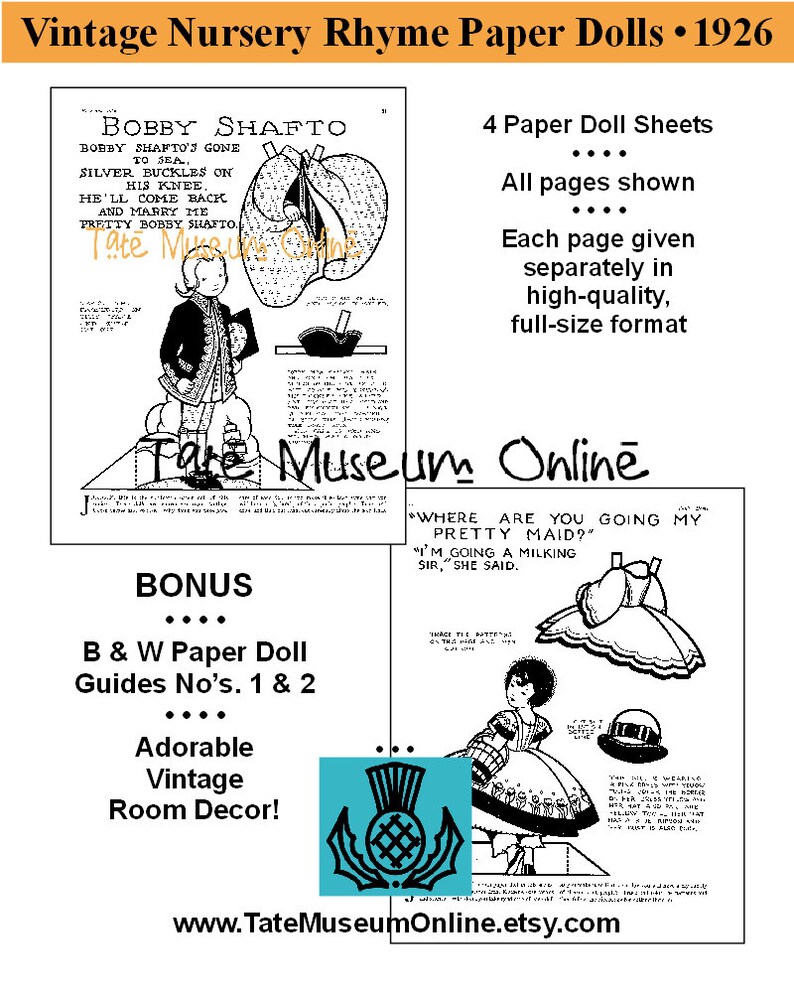 Vintage Paper Dolls _ Nursery Rhyme Paper Doll Sheets _ Etsy